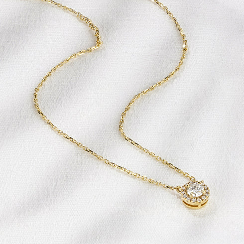 1.30ct Lab Diamond Halo Necklace in 9K Yellow Gold G/Vs